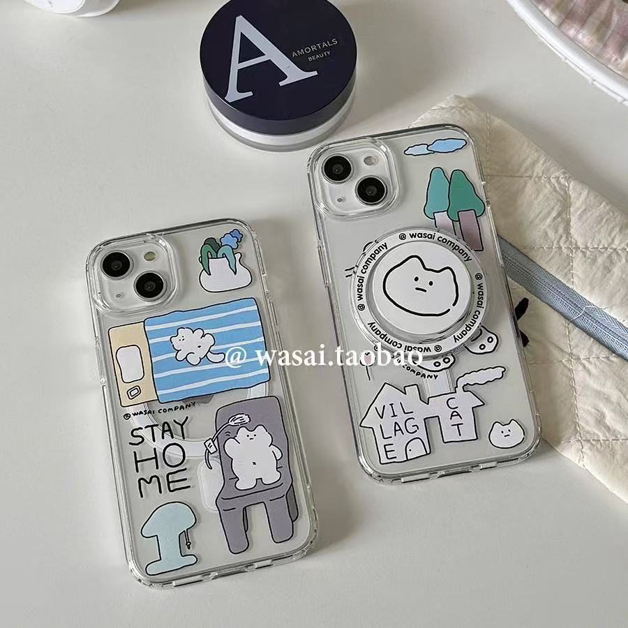 Korean Ins Niche Design Dessert Puppy Illustration Magnetic Holder Card Holder Suitable for Iphone17 Apple 16 Hand