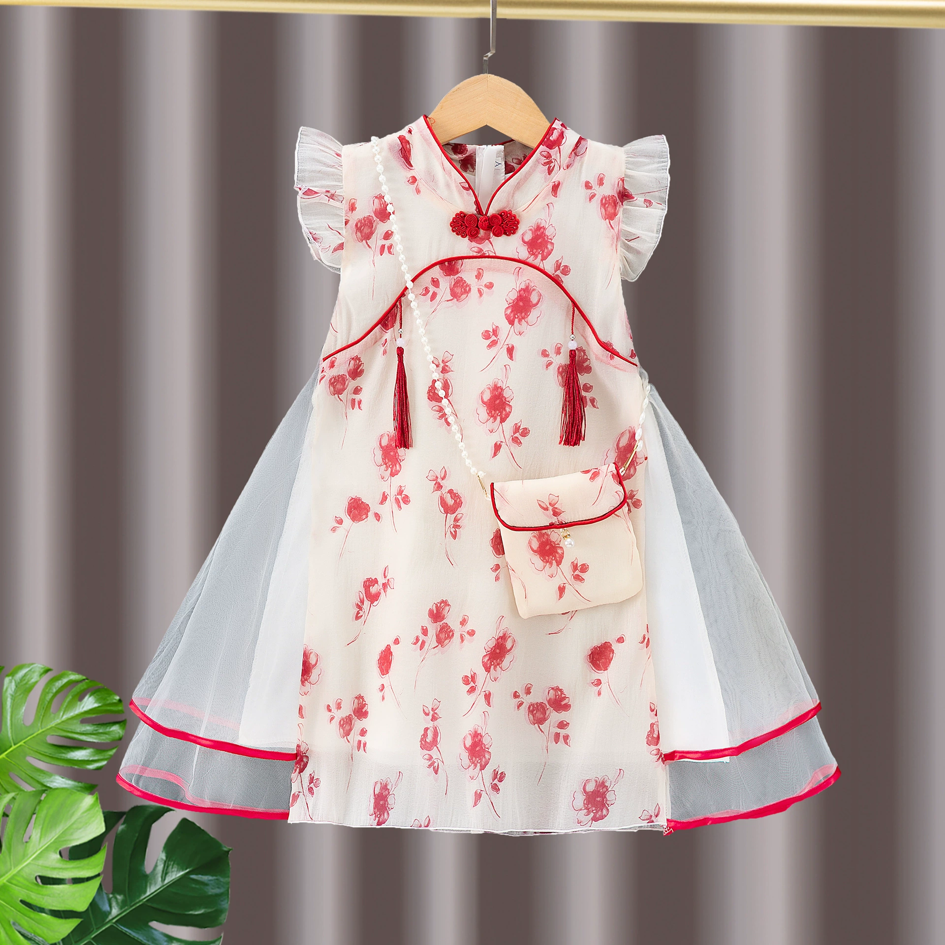 Детское платье Cheongsam, дышащая летняя новая детская юбка Cheongsam с принтом, марлевая юбка, юбка Hanfu, юбка принцессы