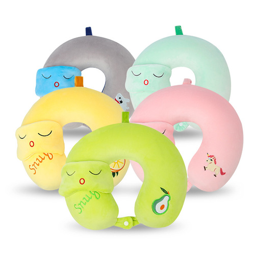 Cartoon U-shaped pillow eye mask two-in-one memory foam pillow core travel neck pillow U-shaped head office student nap pillow