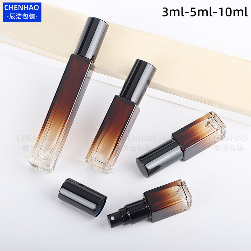 方形喷雾瓶3ml 5ml 10ml香水喷雾瓶小样分装玻璃瓶茶色渐变香水瓶|undefined