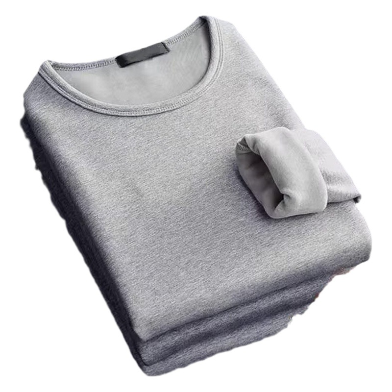 Invierno de los hombres de cuello redondo más el tamaño de terciopelo no invertido engrosada camisa de fondo delgado de algodón cálido de manga larga Camiseta ropa interior de otoño