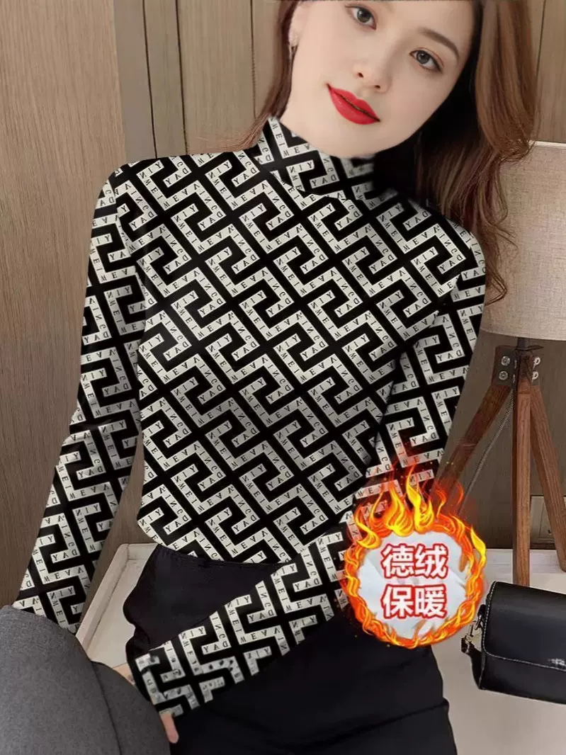 2025冬季新款加厚双面德绒女士t恤长袖时尚防寒保暖内搭中年妈妈