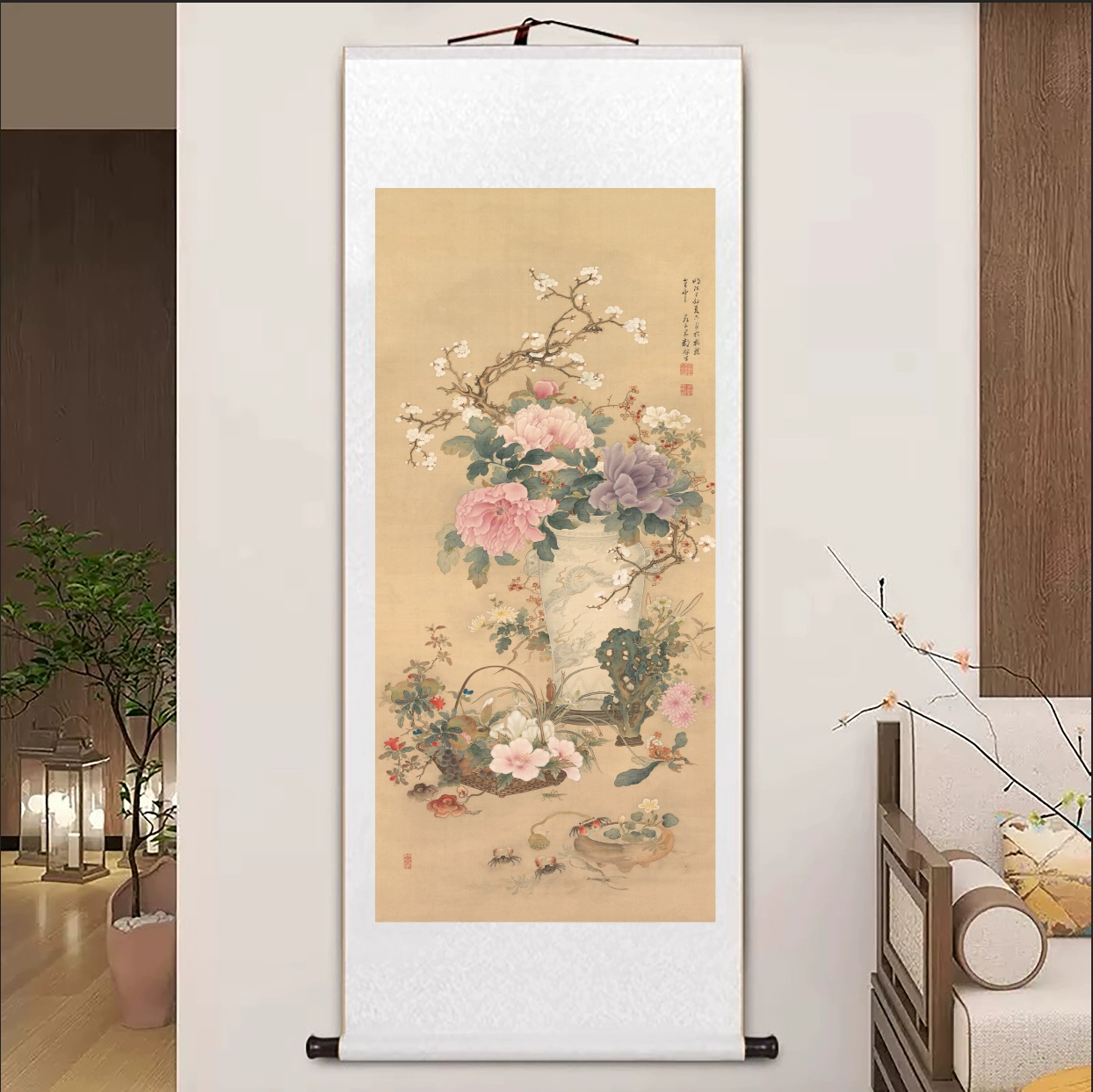 Свиток-картина Sui Chaoqing, бумага (рисовая) с атласной окантовкой и цельнодеревянными шестами, 47×140 или 62×160 см