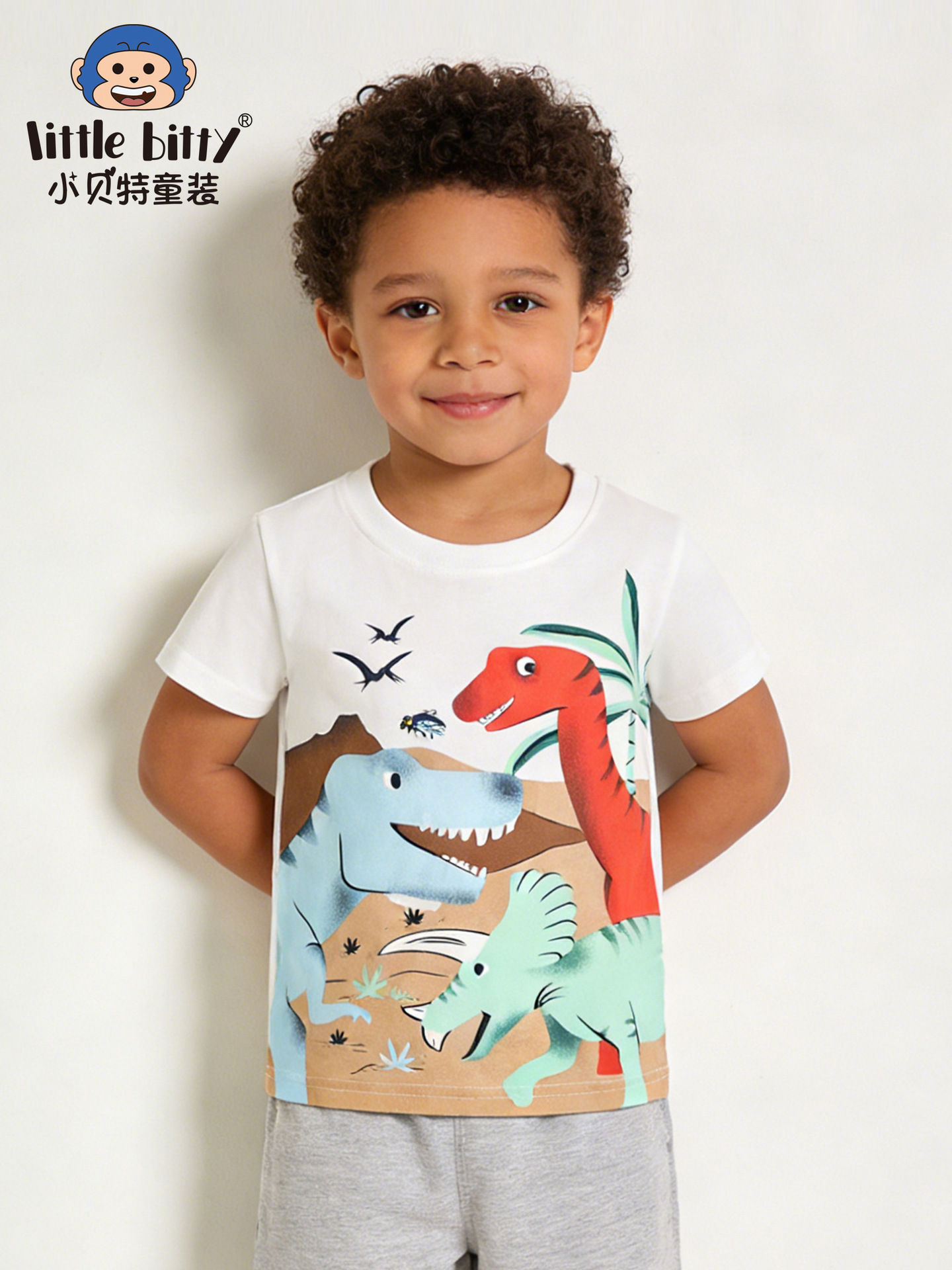 Cross-Border Children's Clothing 26 Years Spring/Summer New Children's Short-Sleeve T-Shirt Casual Fashion Cartoon Dinosaur Round Neck Printed Top