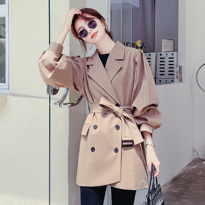 Papaya Milk Spring and Autumn New Arrival Korean Style Fashionable Elegant Lace-up Bubble Sleeve Waist Tight Suit Jacket Women's Trendy Coat