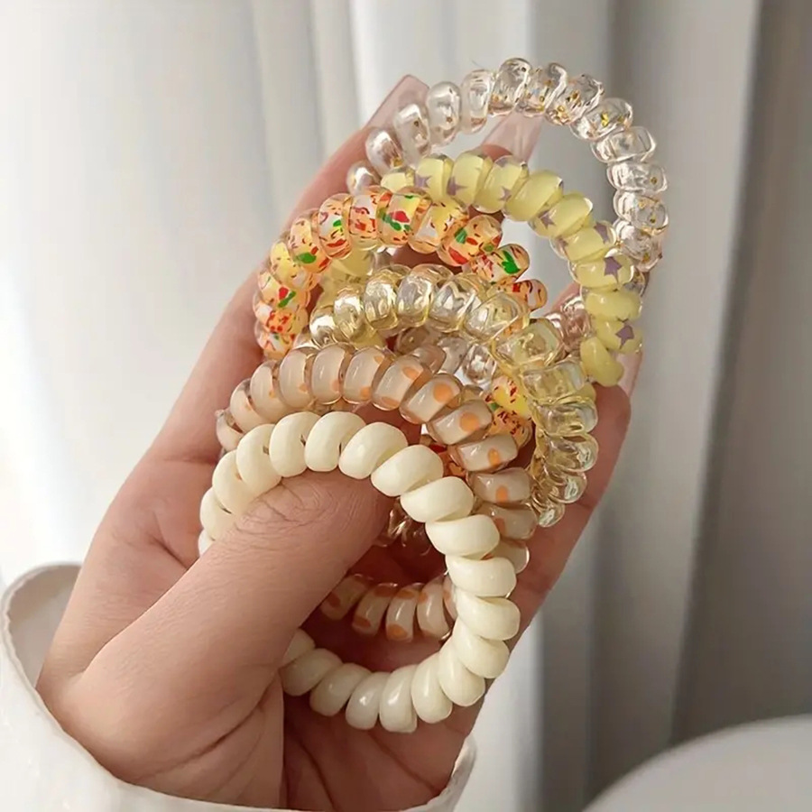 35g Weight Telephone Cord Hair Tie Hair Accessories Type 1 Set Quantity Holiday, Daily Occasion Plastic Material Color Block Pattern Women's Gender Simple Style, Classic Style Style Women's Simple Style Classic Style Color Block Plastic Telephone Cord Hair Tie 6