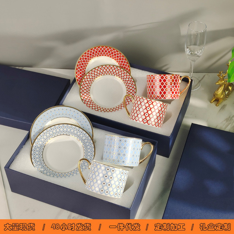 Star Russian Royal Blue Star Bone China Gold-Plated Coffee Cup and Saucer Afternoon Tea Cup and Saucer