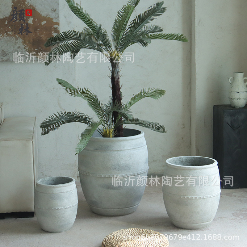 Retro flowerpot de suelo blanco gran calibre cemento sala de estar sala de té decoración de viento tranquilo gran contenedor de plantación verde