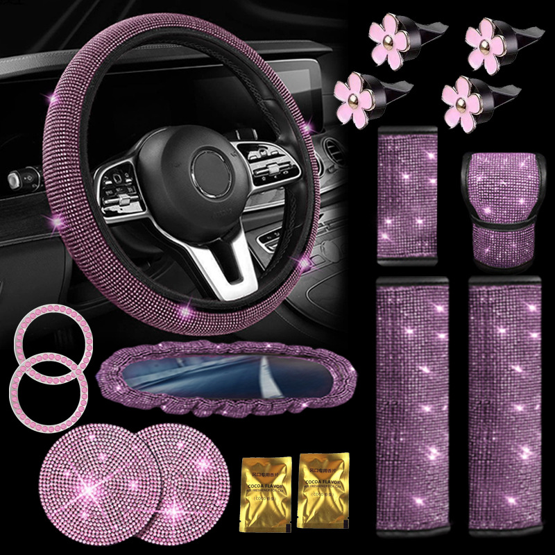 Cross-Border Car Full Diamond Seat Belt Shoulder Cover Hot Diamond Seat Belt Cover Color Diamond Black Diamond Car Diamond Interior Cover