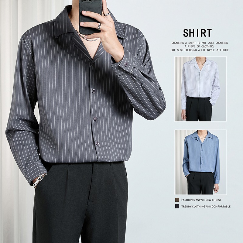 2026 New Men's Long-Sleeve Shirt with a High-End, Stylish, Slim-Fit, Premium Business Striped Seamless Design 2026 New Men's Long-Sleeve Shirt with a High-End, Stylish, Slim-Fit, Premium Business Striped Seamless Design