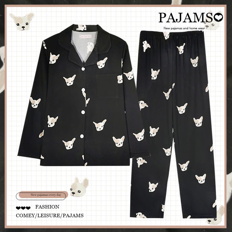 Pijamas a cuadros de algodón para mujer primavera y otoño 2025 nuevo estilo lindo traje de servicio a domicilio de manga larga de perro de pudín estilo ins