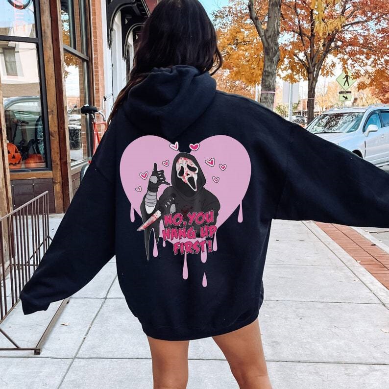 Autumn and winter new Halloween Christmas night scream print hooded cardigan sweatshirt pullover sweatshirt with heart design Autumn and winter new Halloween Christmas night scream print hooded cardigan sweatshirt pullover sweatshirt with heart design