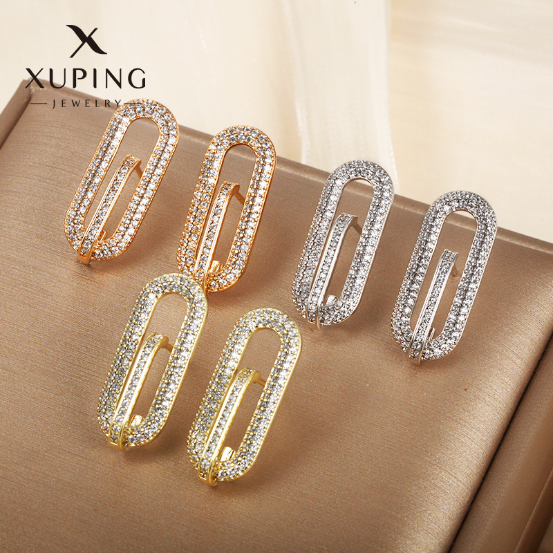 Xuping joyas geométricas elípticas micro incrustadas con orejetos de zircón, nicho de alto nivel, orejetos transfronterizos europeos y estadounidenses, orejetos para mujeres