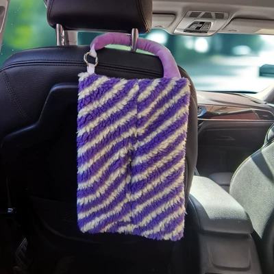 Car tissue box/set Car Tissue Box Plush Striped - purple-striped-plush-tissue-bag