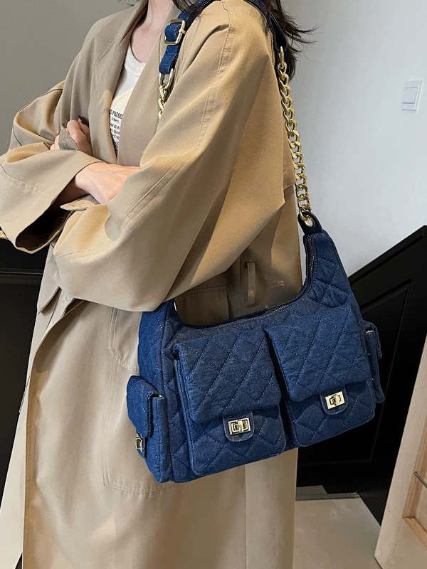 Small design denim shoulder bag, demi-season phone bag
