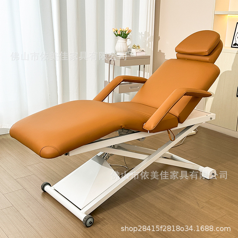 Cama de belleza eléctrica con agujero ventilado elevación de control de pie ajuste de altura con masaje SPA doble reposabrazos calefacción de la superficie de la cama
