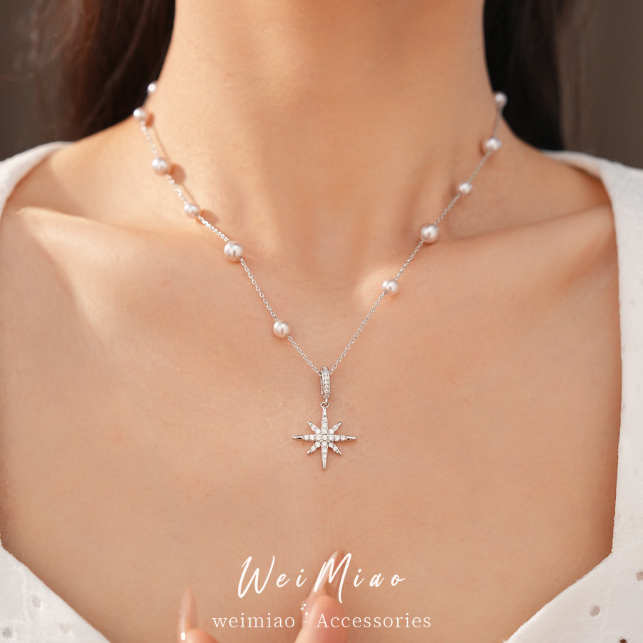 Collar de perlas de zircon con cuentas, collar de perlas de lujo ligero, collar de perlas de nicho, conjunto de joyas de alta calidad, temperamento exquisito y versátil