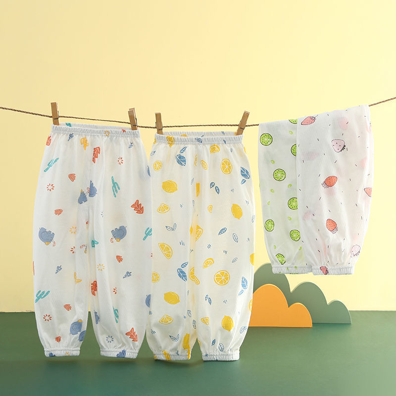 Baby pants summer boys and girls mosquito-proof pants thin baby cotton bloomers lightweight breathable cartoon printed pants