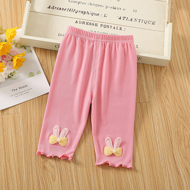 2024 New Summer Girls' Seven-Eighth Pants Thin Version Outerwear for Baby Girls Summer Dress Face Mask Pants Summer Infant Leggings