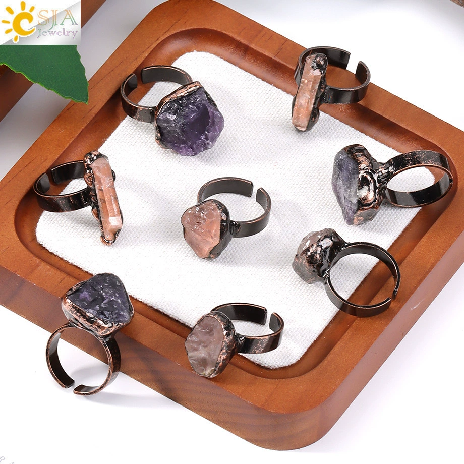 (Cross-border trading), retro organic crystal, natural ore, adjustable ring with stone