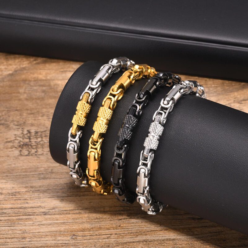 Stainless Steel Byzantine Handicraft Chain Bracelet Men's Room Electric Black Spring Creek Water Jewelry BR-1851