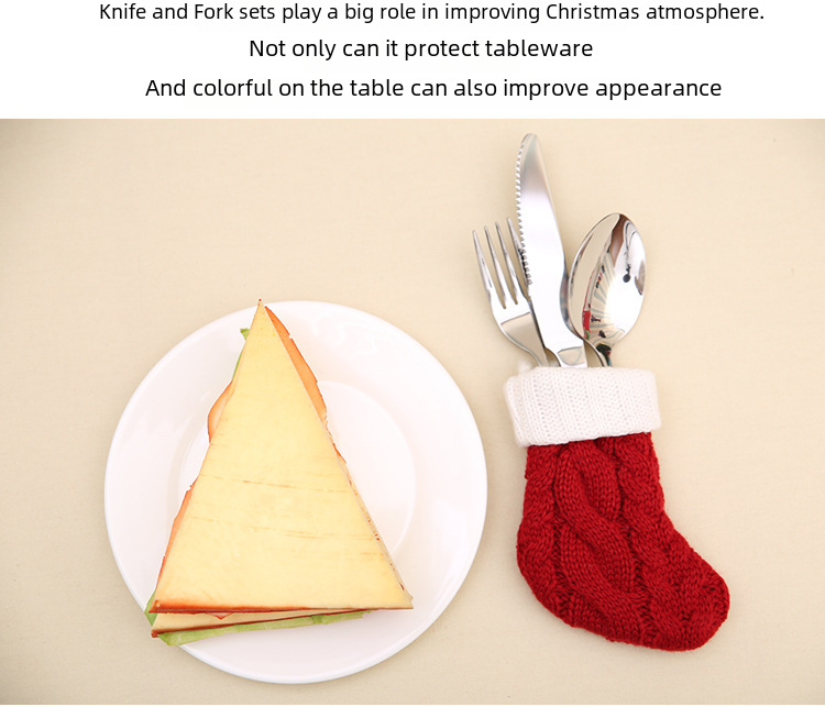 Support de couverts de noël chaussettes en tricot décoratives_voghion.com