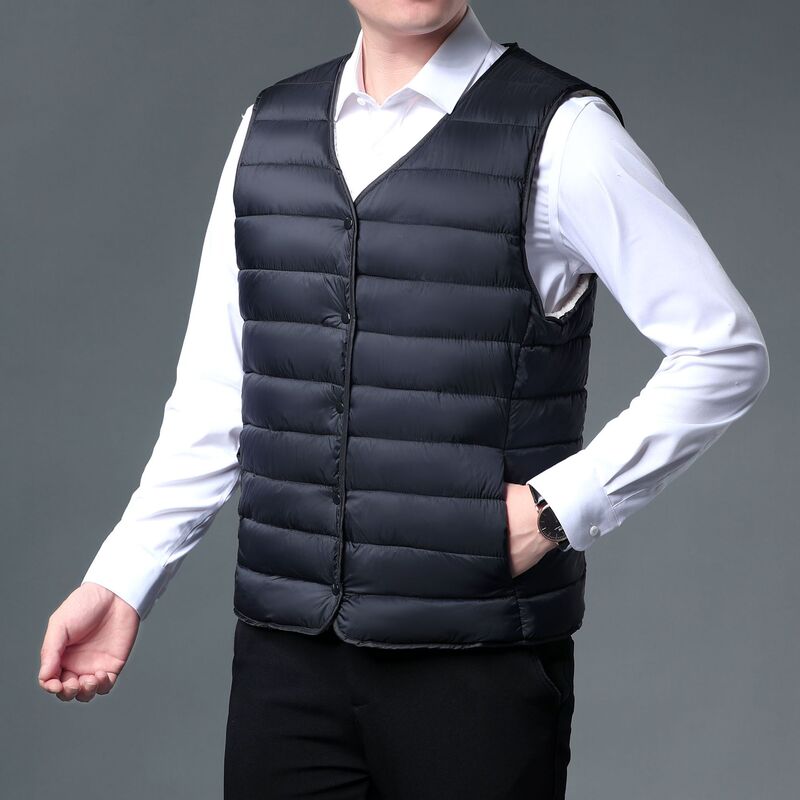 Autumn and Winter Fleece-lined Light Down Cotton-padded Jacket Men's Vest Short Slim-fit Vest Large Size Thin Inner and Outer Wear Vest