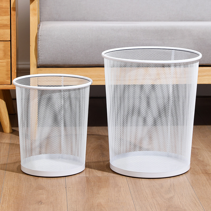 Metal Mesh Round Trash Can Wrought Iron Trash Basket Kitchen Storage Bucket Creative Home Office Lidless Paper Basket