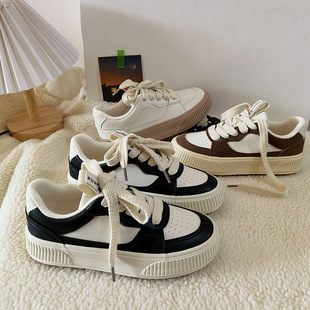 South Korea ins thick bottom increased autumn and winter leather canvas shoes women's ulzzang versatile popular white shoes fashion