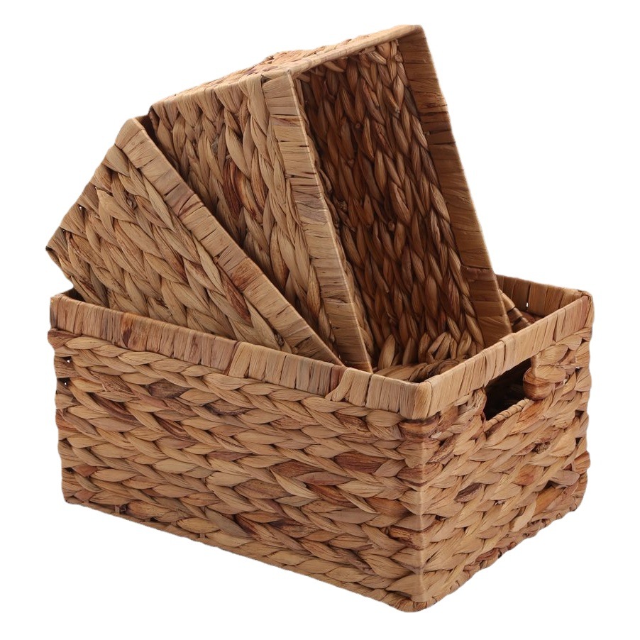 Venta caliente transfronteriza cesta de almacenamiento de paja hecha a mano rectangular calabaza de agua caja de almacenamiento de hierba libro de juguete cesta de almacenamiento de artículos diversos