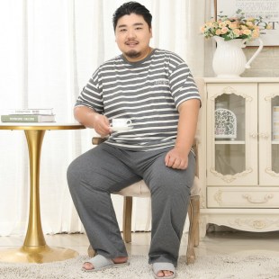 Meijiyun men's cotton short-sleeved trousers pajamas 5XL plus size plus size fat guy round neck pullover homewear suit