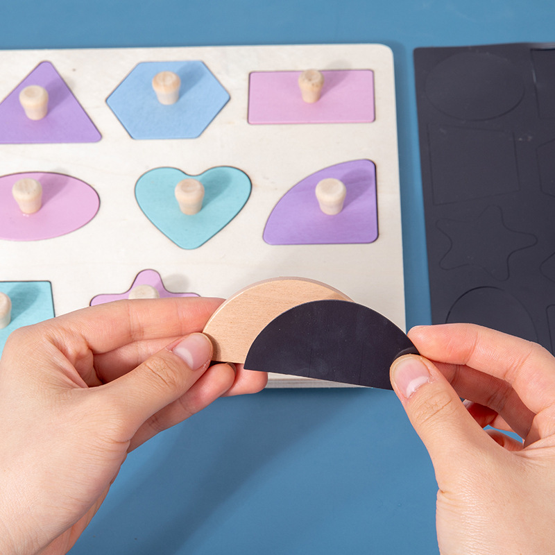 Panel de agarre manual para niños Weiweihu, tablero de emparejamiento cognitivo de forma de macaron magnético, una variedad de juguetes de madera temáticos