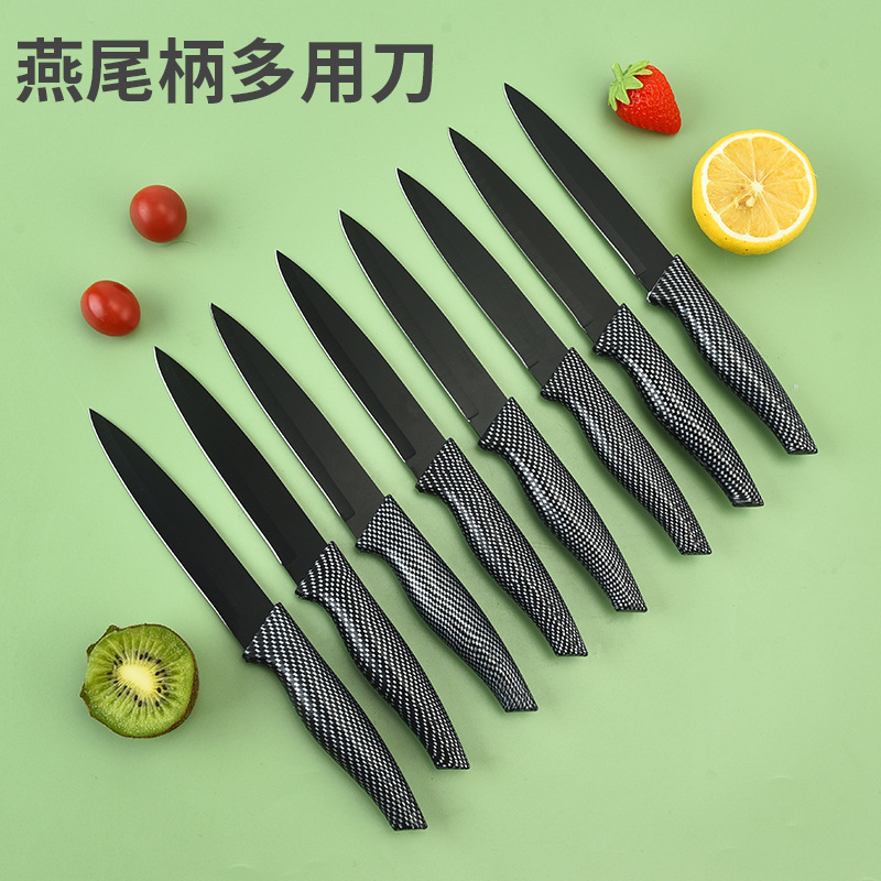 Cuchillo multipropósito de acero inoxidable cuchillo de fruta de cocina cuchillo de cuchillo de cola de golondrina cuchillo de color caja de exhibición de regalo