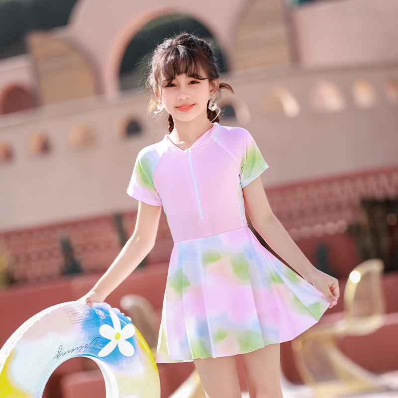 Traje de baño para niños nuevo estilo niña verano princesa de una pieza traje de falda conservadora niño lindo niña nadando al por mayor