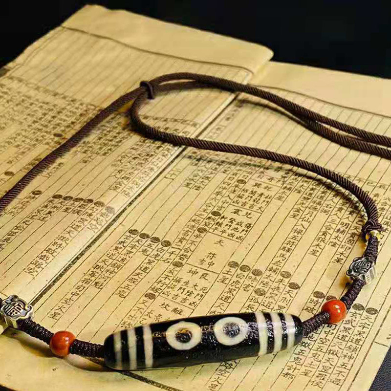 原创藏式天然玛瑙五眼天珠项链配饰南红文玩男女吊坠锁骨链饰品