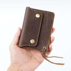クロスボーダー牛革シンプルなカードバッグ手作り本革ショート財布レトロ狂馬皮ファスナー収納バッグ