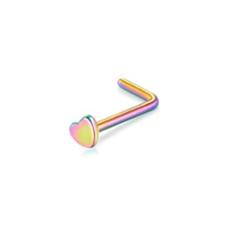 Edelstahl-Nasenpiercing in verschiedenen Farben, gerader S-L-Stabform mit Herz- und Kugelform_voghion.com