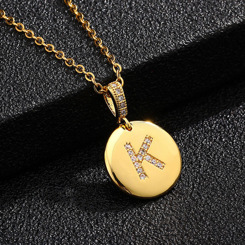 Letter Necklace Western and Eastern Fashion English Letter Pendant Copper Inlaid Zirconia Small Round Plate Knitwear Chain Women Light Luxury Collarbone Chain