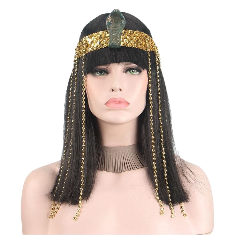 Cleopatra Cosplay Wig Headgear with Snake Head Accessories Black Long Straight Hair Wig Chemical Fiber Hair