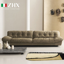意式轻奢羽绒磨砂布艺沙发简约意大利baxter拉扣科技绒布三人沙发