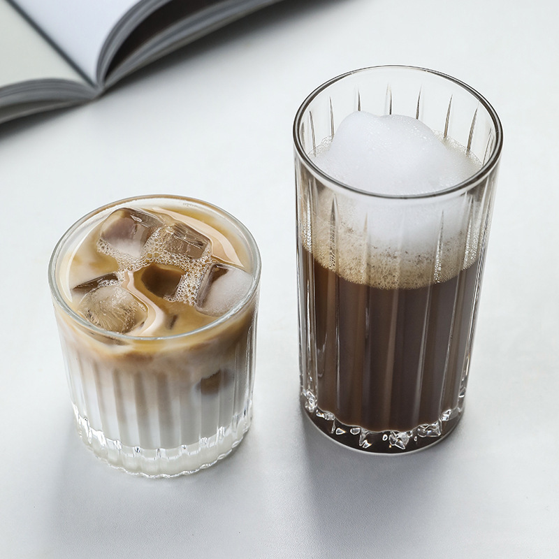 Cold Extract Mocha Classical Retro Household Stripe Glass ins Style Cafe American Style Latte Ice Coffee Cup Cold Extract Mocha Classical Retro Household Stripe Glass ins Style Cafe American Style Latte Ice Coffee Cup