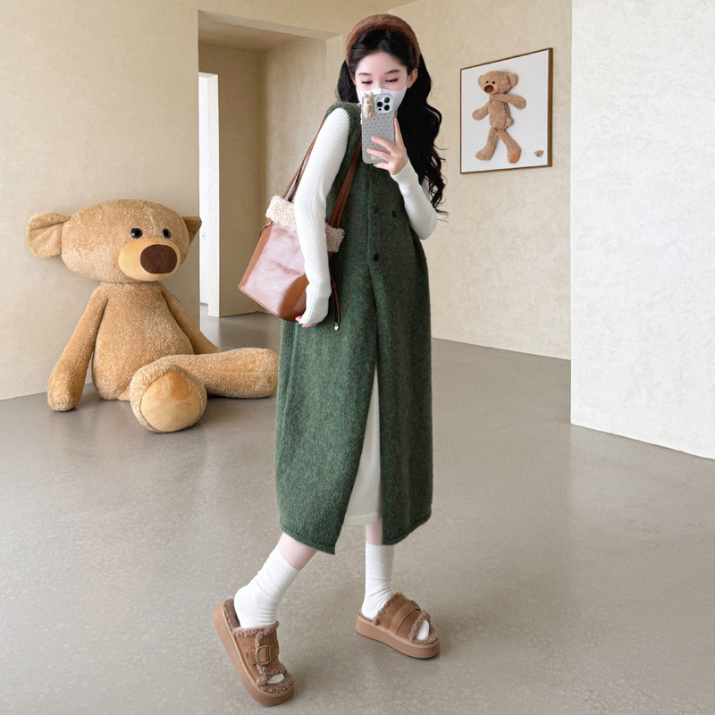 孕妇装秋装2025新款秋冬毛衣打底衫时尚马甲连衣裙两件套冬装套装|undefined