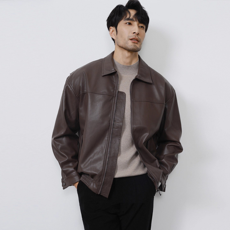 American retro casual aviator style zip-up leather jacket for men, autumn and winter motorcycle windproof PU coat