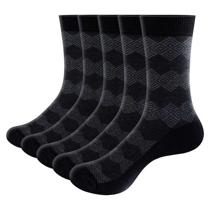YUEDGE Men's Combed Cotton 5-Pair Pack OEKO-TEX Certified Black Business Socks Breathable Thin Calf Socks