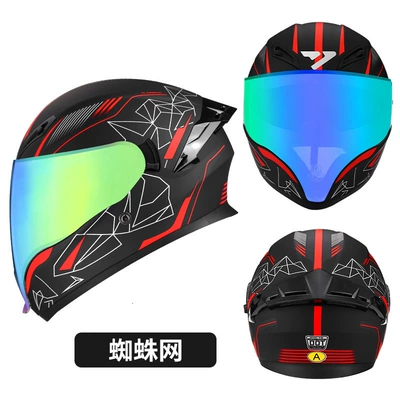 All Seasons, Helmet with Water-Drinking Feature — Motosiklet kaskı (dəbilqə) - 3cdot-certified-spider-web-color-plated-mirror-transparent-mirror-m53-55-head-circumference