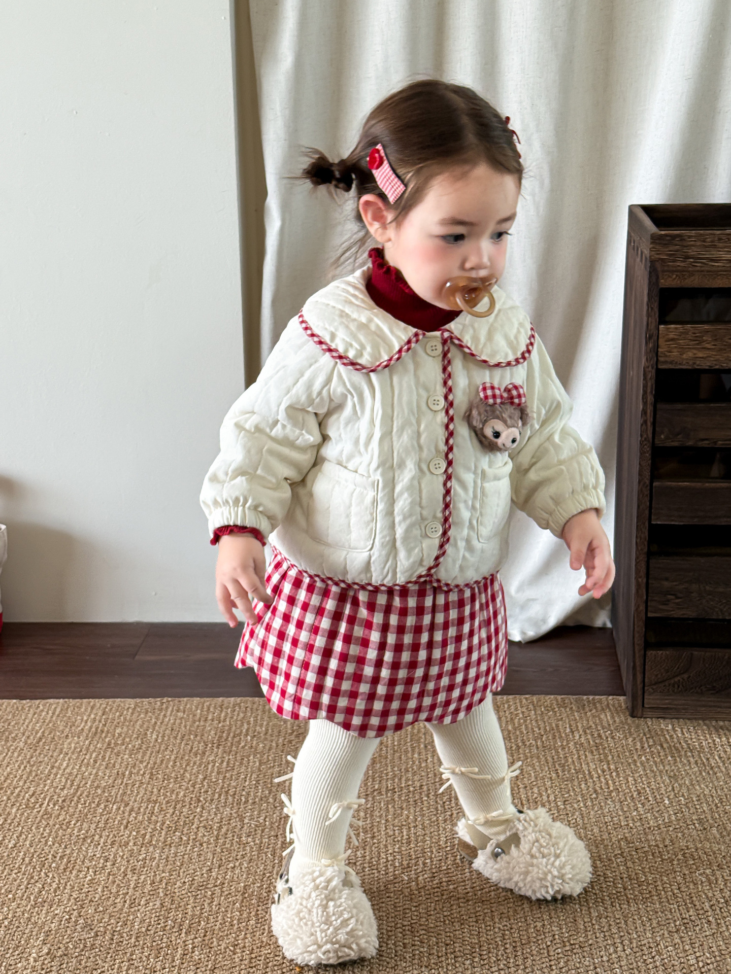 Sugar Pear ropa infantil ropa de algodón de niñas otoño y invierno 2025 nuevo estilo extranjero super hermoso ropa de algodón infantil de un año de ropa de bebé
