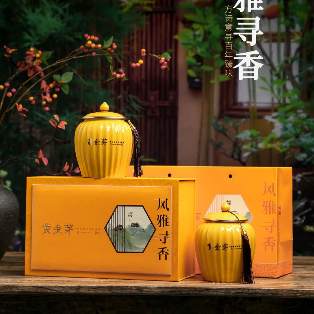 新款黄金芽陶瓷礼盒空盒安吉白茶瓷罐茶叶礼盒装高档空盒子通用盒