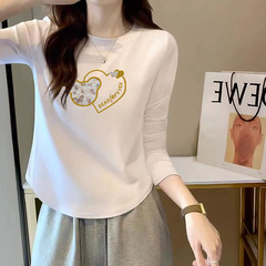 綿の長袖のtシャツの女性の春と秋の新型の純欲の風のギャルの百合の小さい衆の裾のアーチ形の上着は底を打ちます。