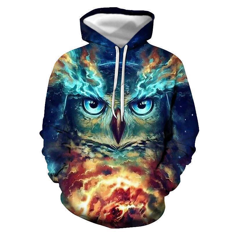 Foreign trade Europe and the United States men's sweater owl pattern coat 3D digital printing men's long sleeve sweater hoodie bathroom