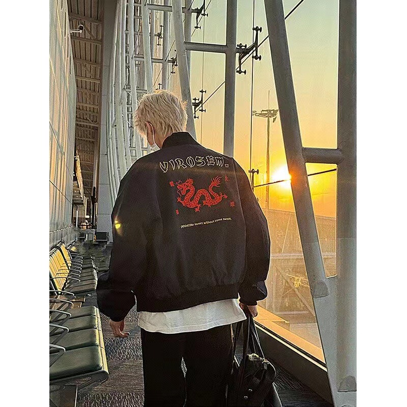 Net Image 2025 Spring and Autumn Year of the Dragon Limited Edition Embroidered Bomber Jacket Couple's Loose Trendy Motorcycle Jacket